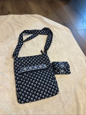 Vera Bradley Navy Blue and White Quilted Crossbody Bag with Coin Purse